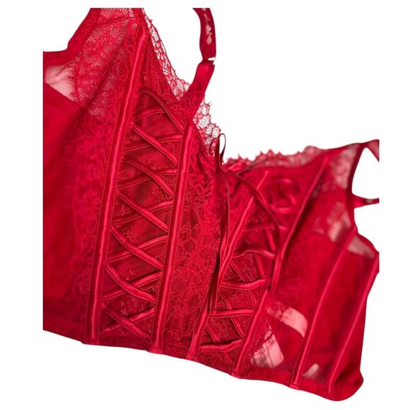 VICTORIA'S SECRET nwt large Dream Angels Unlined Red Lace-Up Corset crop Top - Picture 7 of 10